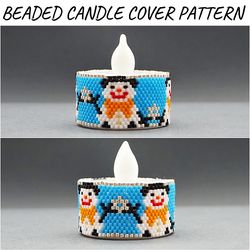 snowman tea light candle cover pattern christmas gift ideas beaded tealight holder flameless candle design seed bead