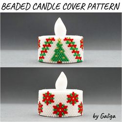 christmas tree and flower tea light holder peyote pattern for battery operated candle cover poinsettia beaded design