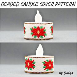 christmas flower poinsettia led tea light cover peyote pattern xmas beading battery candle holder beadwork holiday