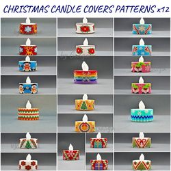 tea light candle holder patterns set of 12 christmas candle cover tealight beaded xmas deer tree snowflake gnome flower