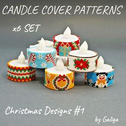 christmas tea light candle holder patterns set of 6 tealight cover for led candles beaded snowflakes snowman poinsettia