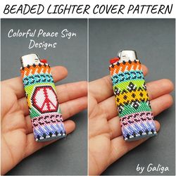 peace sign lighter cover pattern hippie lighter case pacifist make love beaded design seed bead colorful beaded