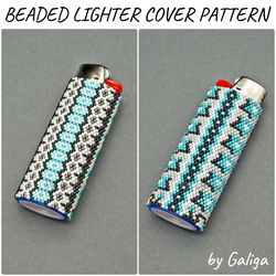 turquoise white lighter cover pattern ethnic lighter case beading schema beaded design diy do it yourself seed bead