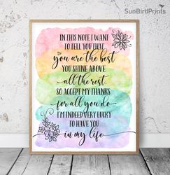 You Are The Best Quotes, Rainbow Printable Wall Art, Appreciation Gifts, End Of Year Thank You Gifts For Teachers, Class