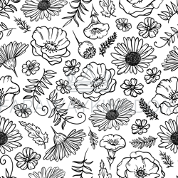 flower sketch monochrome seamless pattern vector illustration