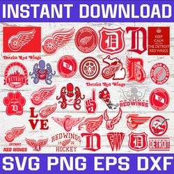 bundle 34 files detroit red wings hockey team svg, detroit red wings svg, nhl svg, nhl svg, png, dxf, eps