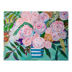 rose bouquet ,painting floral, original art ,bouquet ,acrylic paintings, pink flowers art,roses shabby chic