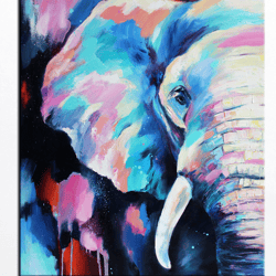 elephant painting animals original art canvas colorful elephant artwork colorful modern art safari oil art wall decor