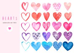 watercolor hearts set watercolor heart clipart love png digital valentine's day