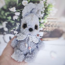 gray soft handmade bunny miniature bunny teddy rabbit collectible rabbit gift for any occasion interior toys