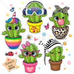 cute cartoon cacti png, clipart, sublimation design, digital clip art, graphic print