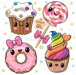 cute cartoon sweets png, clipart, sublimation design, digital clip art, graphic print