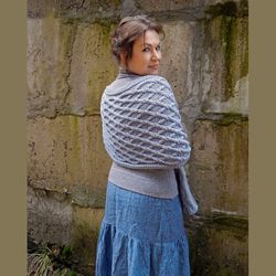 cottagecore chunky knit poncho aran cable capelet hand knitted womans poncho one size chunky wool cover up boho poncho