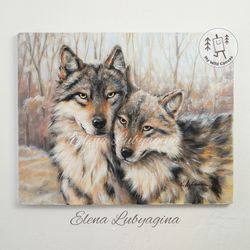 wolf couple original painting, acrylics on stretched canvas