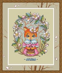 fox cross stitch pattern flower cross stitch pattern spring cross stitch pattern cherry blossom cross stitch pattern