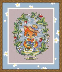 fox cross stitch pattern strawberry cross stitch pattern summer cross stitch pattern flower cross stitch pattern