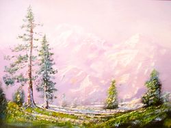 mount rainier painting original oil painting on canvas, pnw impressionist art original landscape painting by "walperion"