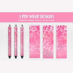 falling hearts pen wrap. heart pen sublimation design