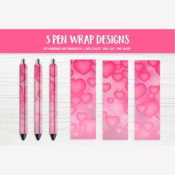 pink hearts pen wrap template. sublimation or waterslide