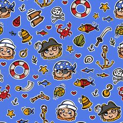 funny pirates cartoon characters seamless pattern vector