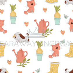 garden craft spring vector illustration seamless pattern