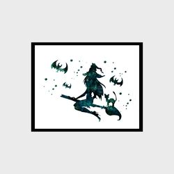 witch halloween art print digital files decor nursery room watercolor