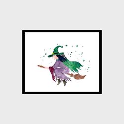 witch halloween art print digital files decor nursery room watercolor