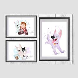 bolt disney set art print digital files nursery room watercolor