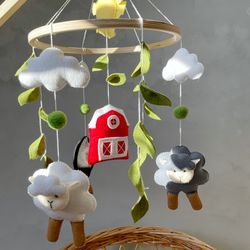 baby mobile sheep. lamb baby mobile. farm nursery decor. farm animal mobile. sheep crib mobile