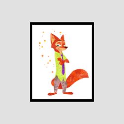 zootopia disney art print digital files nursery room watercolor