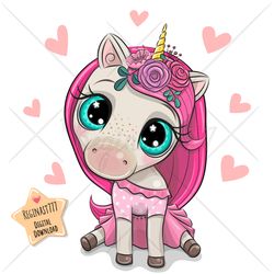 cute cartoon unicorn png, clipart, sublimation design, children printable, illustration