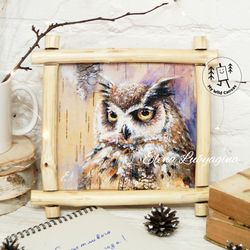 eagle owl painting on birchbark