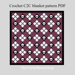 crochet c2c buffalo plaid rhombus skulls blanket-2 pattern pdf download