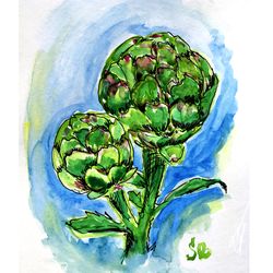 artichoke original watercolor painting vegetable original art botanical wall art 8 by 6