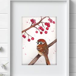 sparrow original birds watercolor, bird painting bird watercolor art by anne gorywine