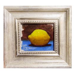 lemon still life.oil painting , citrus original art , free shipping .painting original canvas by smallimpressions