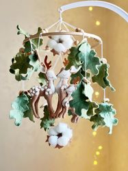 deer baby mobile woodland forest mobile crib felt handmade mobile musical