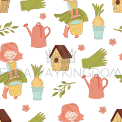 gardening spring work vector illustration seamless pattern