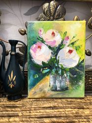 roses oil minipainting floral art handmade