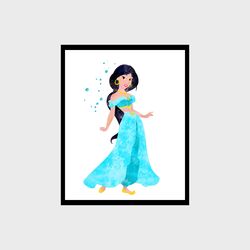 princess jasmine aladdin disney art print digital files decor nursery room watercolor