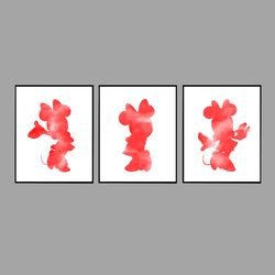 minnie mouse set disney art print digital files decor nursery room watercolor