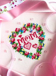 Love Mom Floral Wreath Cross Stitch Pattern Pdf By Crossstitchingforfun Instant Download, Mother undefined Day Cross Stitch Chart