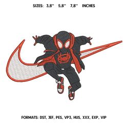nike black spiderman embroidery design file pes.  anime embroidery design. machine embroidery pattern, swoosh embroidery