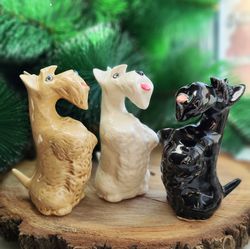 figurine scottish terrier scottie ceramics handmade, statuette weaten scottish terrier porcelain