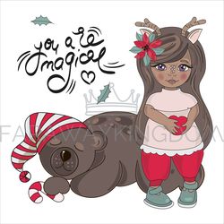 girl bear sleeping animal cartoon vector illustration set