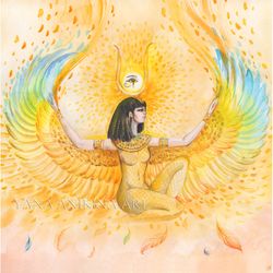 isis goddess painting egyptian goddess isis art original watercolor egyptian gods artwork. made to order