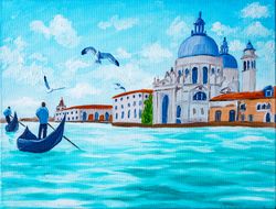 venice grand canal original oil painting european cityscape italy artwork venice wall art gondolas and gondoliers art