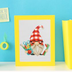 teacher cross stitch, cross stitch pattern, school cross stitch, counted cross stitch, gnomes cross stitch