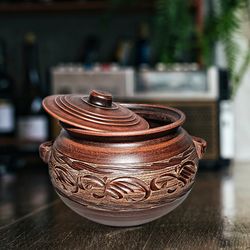 pottery casserole 101.44 fl.oz handmade red clay cooking pot