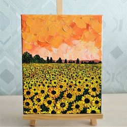 textured canvas wall art sunflower field sunset painting